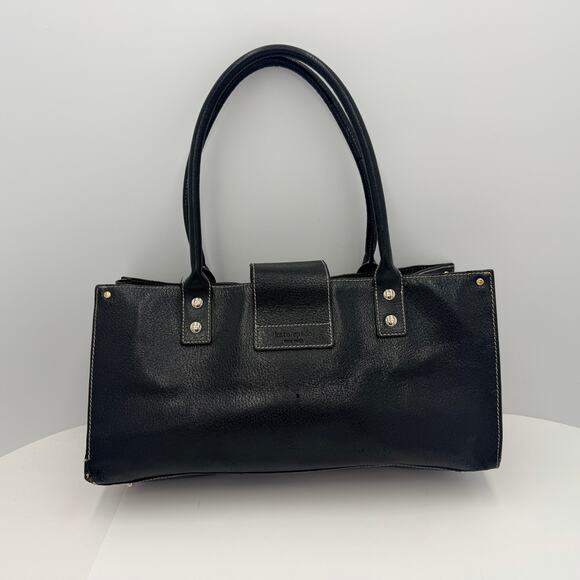 Vintage Kate Spade Black Shoulder Bag Purse Gold Hardware Striped Interior - Picture 2 of 16